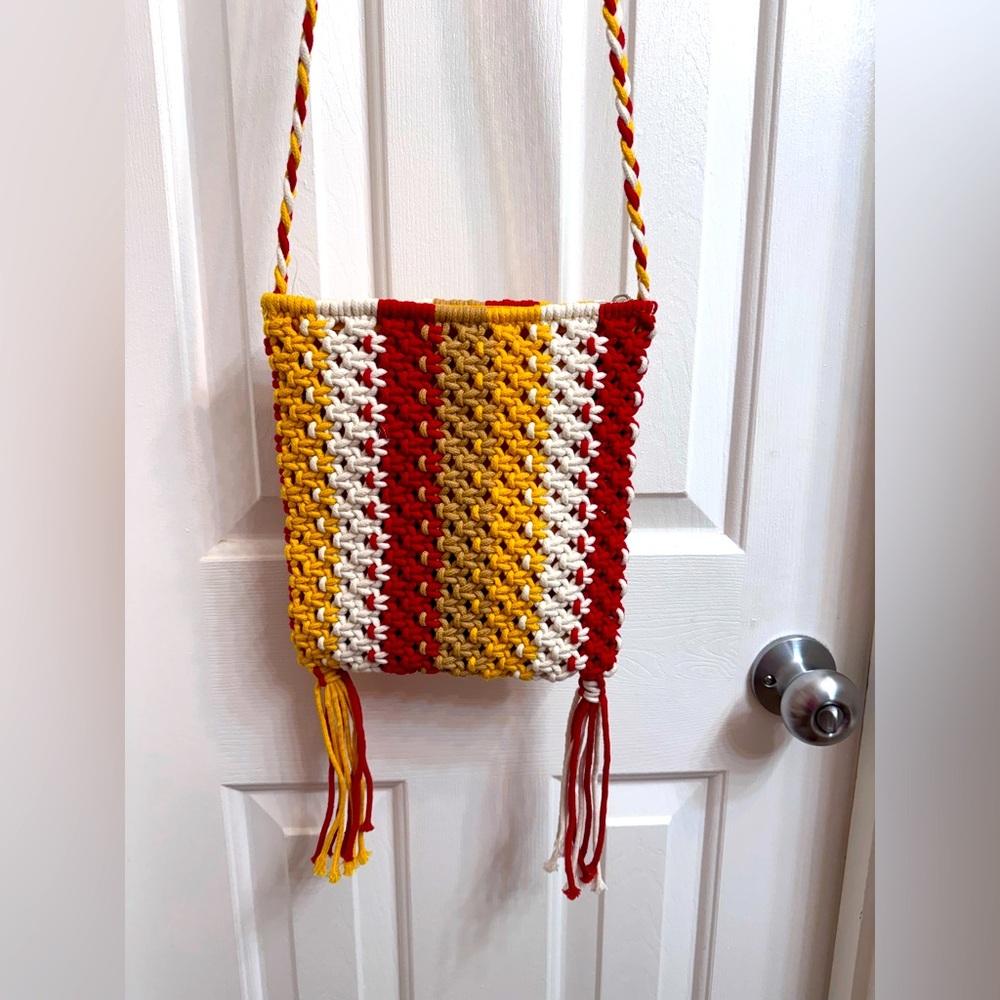 Handcrafted Multicolor Crocheted Woven Crossbody Bag, NEW